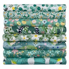 8 PCS 19.6×19.6 Inch 50x50cm Green Floral Cotton Fabric Squares Quilting