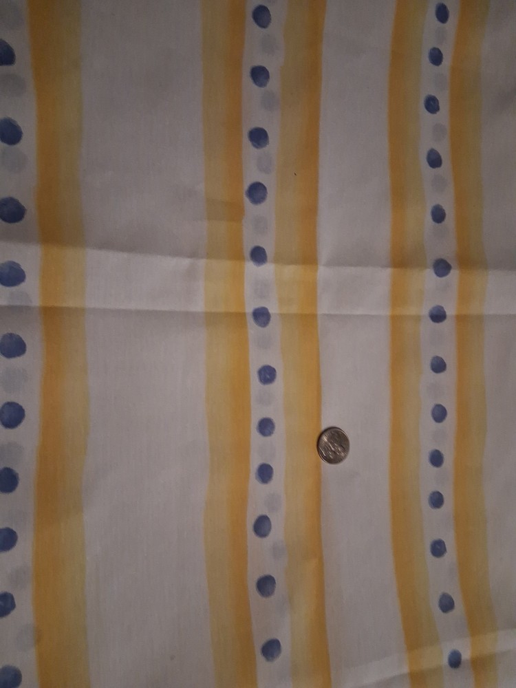 Yellow And White Stripes Blue Polka Dots Polyester Cotton Blend Fabric 17″ X 80″
