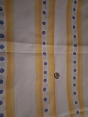 Yellow And White Stripes Blue Polka Dots Polyester Cotton Blend Fabric 17″ X 80″