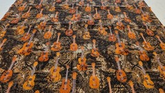 Hawaiian/Polynesian Tribal UKULELE Print w/Tapa Cloth background COTTON FABRIC