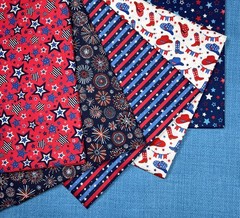 Patriotic Minis Red Flag Stars 6052R 4th Fabric Half yd cont cuts