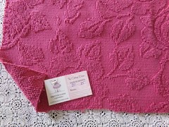 Fuchsia Pink Rose Vtg Woven Chenille Bedspread Fabric, Reversible Hobnail 20×25″