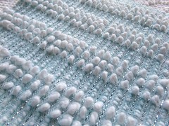 mermaid mist blue vtg chenille bedspread fabric silver lurex pearl pops 18×24″