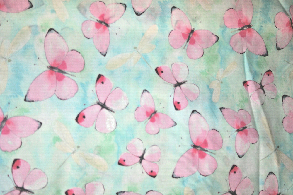 LARGE PINK BUTTERFLIES AND WHITE DRAGONFLIES FROM DARICE – COTTON FABRIC