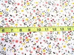 1 yd x 60″ Soft Knit Fabric White with Flowers in Yellow, Red, Grey & Pink