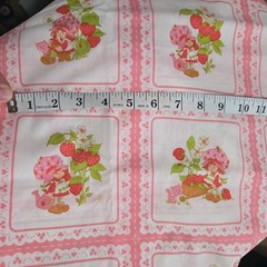 80’s Strawberry Shortcake Pink Squares Fabric Rare 64″x44″ 87 + Squares