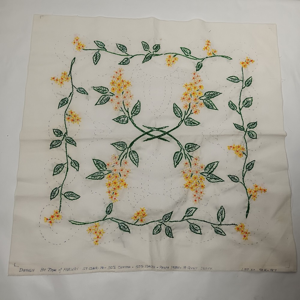 Needlework Fabric Craft Unfinished Yellow Floral Printed Pattern READ Flawed