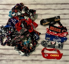 Lot of Sports Team Print Fabric Hair Scrunchies & Headbands, Multicolor