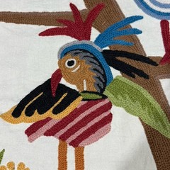 CLARANCE HOUSE Signature Whimsical POLLY BIRDS Crewel Fabric Sample 26”x26”
