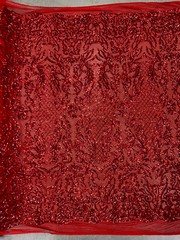 Phoebe RED Sequins on Mesh Lace Fabric by the Yard – 10062