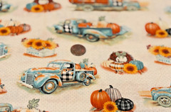 Autumn*Pumpkins*Blue Pickups*Sunflowers*Cream*Brother& Sister*100% Cotton*8″x22″