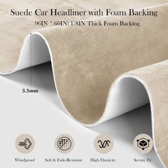 Beige Suede Headliner Fabric for Car Roof 96″x60″, 1/8″ Foam Backed Suede Mat…