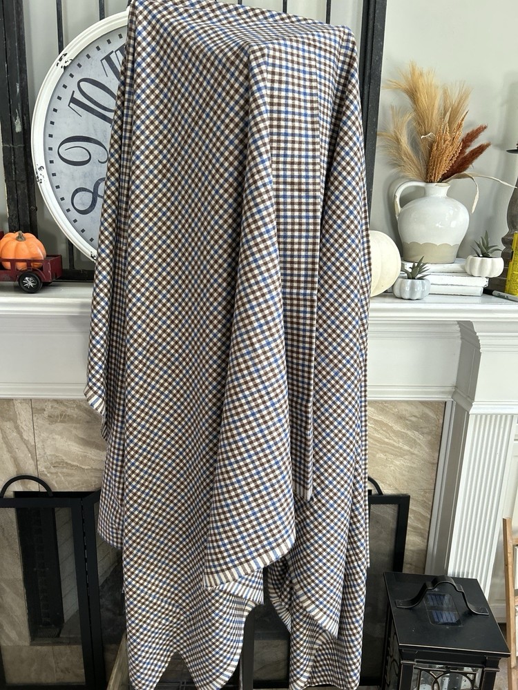 Unmarked flannel wool fabric bolt – blue brown white check 8 ft x 5 ft