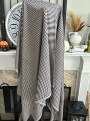 Unmarked flannel wool fabric bolt – blue brown white check 8 ft x 5 ft