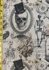 Nevermore Evermore Cream Michael Miller Fabric skeletons raven flowers