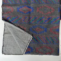 Southwestern Geometric Fabric Remnant 58×32 Gray Red Blue Green Aztec Cut READ