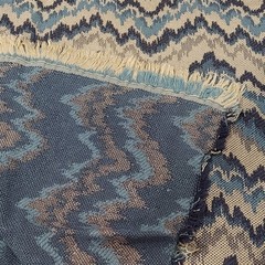 Upholstery Fabric Chevron Flame Stitch Tapestry Blue Ivory Navy 2.944 yards VTG