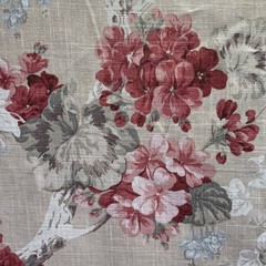 Braemore Floral Home Decor Fabric ~ Red Pink Roses & Geraniums on Taupe ~ BTY