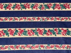 By 1/2 Yd Vintage Floral Stripe Cotton BTHY Fabric Blue Red Roses Buds
