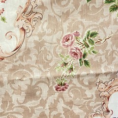 1.2 YD Vintage Floral Flourish Polished Cotton Decor Fabric Beige Cyrus Clark
