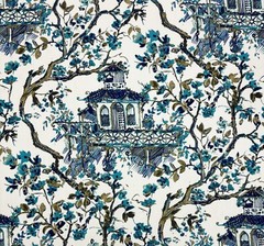 LINO TEXTILES GRACE ASIAN TEMPLE CREWEL FLORAL BRANCH FABRIC 6.75 YARDS 54″W