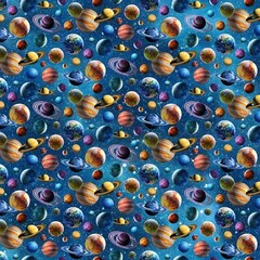 Space Fabric | Universe Planets Allover Blue Stars | Northcott YARD