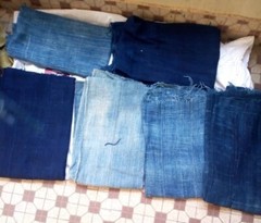 X 5 Vintage Faded Indigo Mudcloth Fabrics