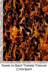 Fire Flames on Black cotton quilt fabric BTY Timeless Treasures C7734 Black