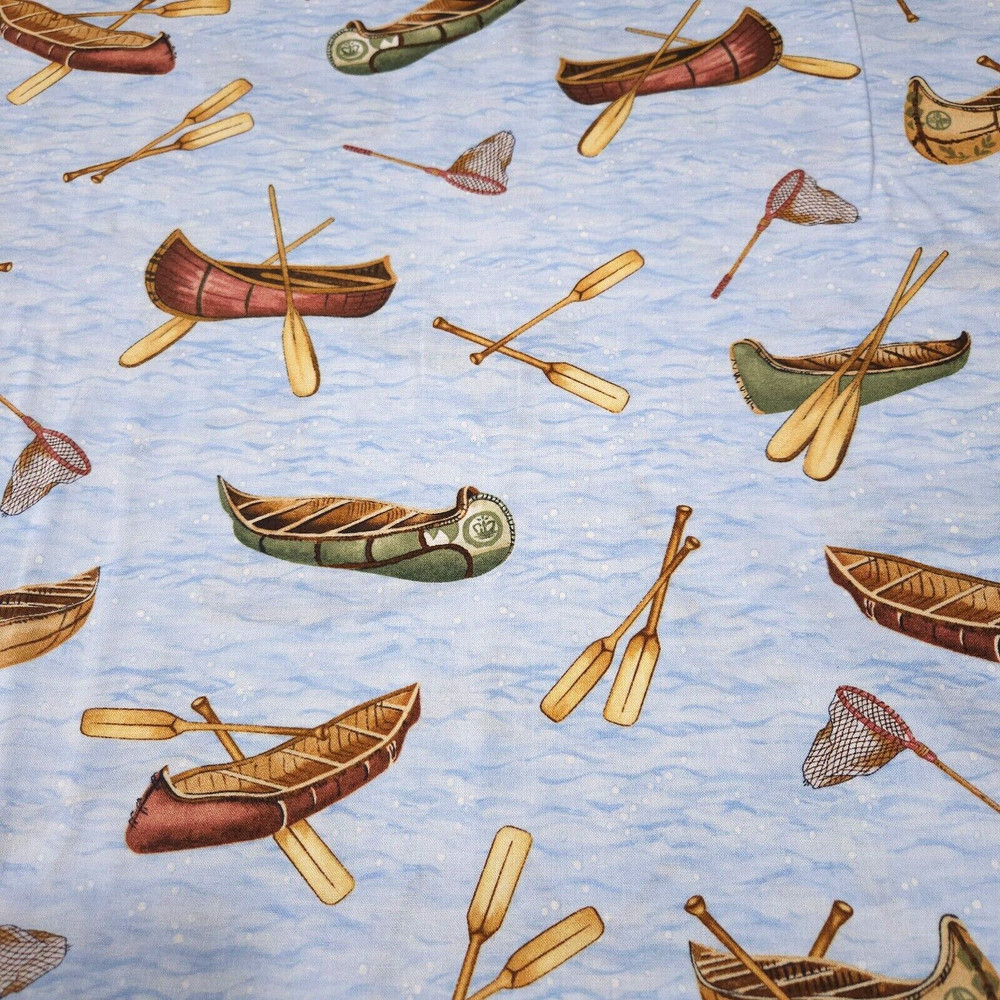 Lazy Afternoon BTY Anita Phillips Wilmington Canoes Nets Paddles on Blue Water
