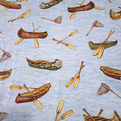Lazy Afternoon BTY Anita Phillips Wilmington Canoes Nets Paddles on Blue Water