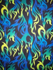 BLUE YELLOW LG FLAMES BIKER HOT ROD CAR COTTON FABRIC BTHY