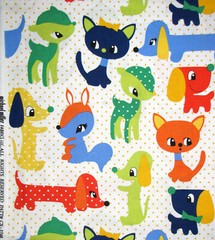 Animal Cat Dog Deer on White Fabric By the Yard Cotton Michael Miller