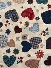 Hearts on Tan Fabric by the Fat Eighth, 9.5” x 19.5”, Cotton