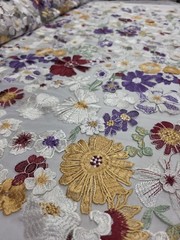 Lace Multicolor Embroidery 3d Lavender Floral Fabric By The Yard White Mesh
