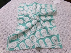 Soothing White Curly Loops Jade Vtg Chenille Bedspread Fabric 15″ x 19″ Piece