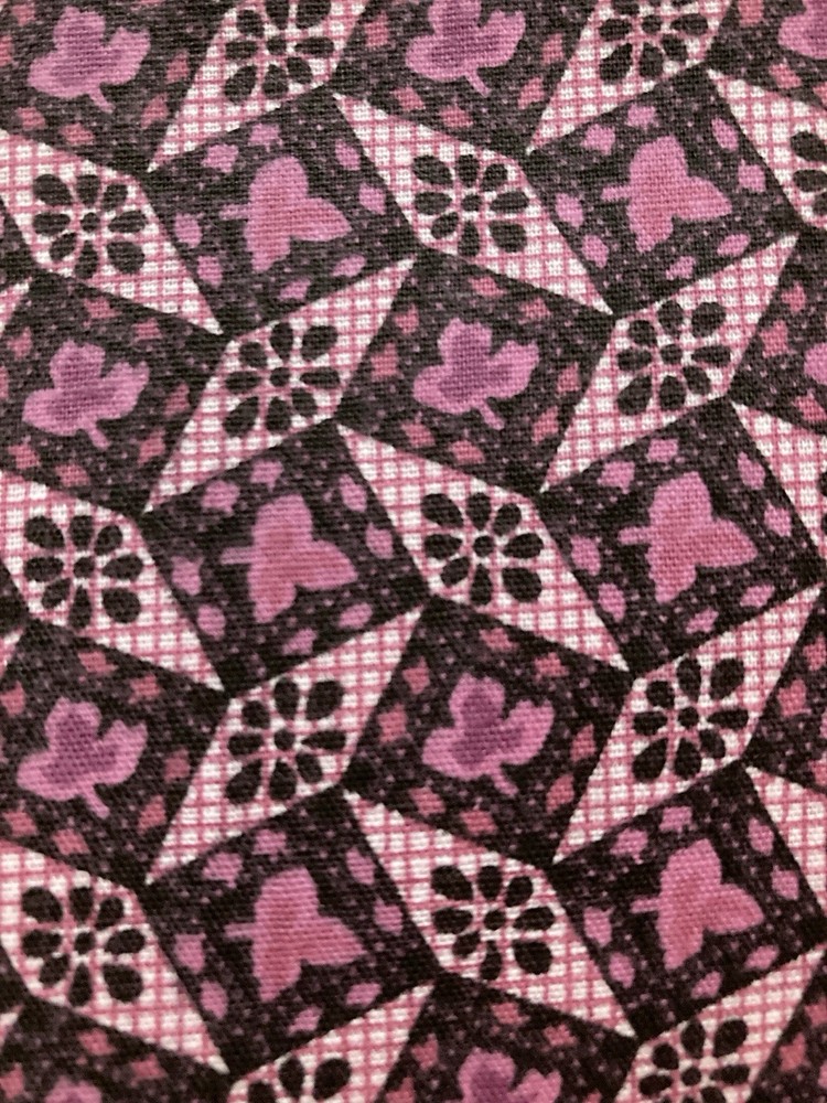 Pink Dark Grey Geometric Pattern Squares Diamonds VTG Cotton Fabric 1.5 Yx44″ W