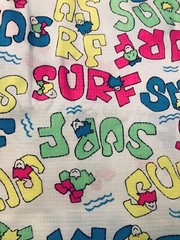 VTG `80`s Novelty Juvenile NEON SURF on Bright White Crossbar Dimity BTY