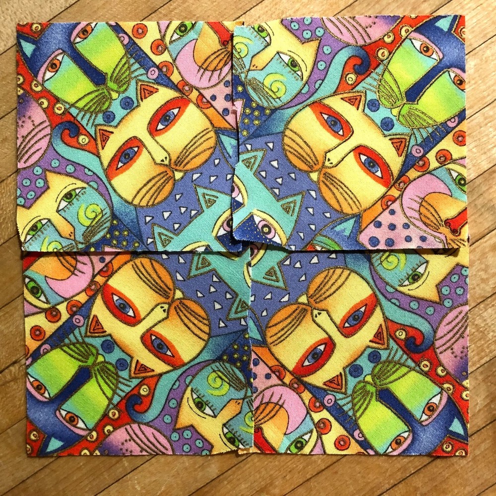 Laurel Burch kaleidoscope cats precut sixteen 3.5″ squares to form 4 6″ blocks