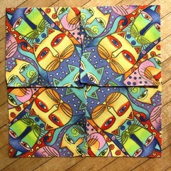 Laurel Burch kaleidoscope cats precut sixteen 3.5″ squares to form 4 6″ blocks