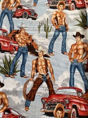 Alexander Henry Wranglers Shirtless Cowboy Fabric Sexy Country Truck Yd Blue