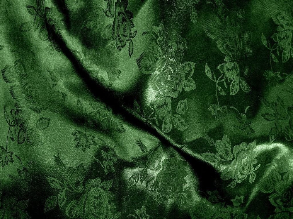 HUNTER GREEN BROCADE FLORAL JACQUARD SATIN FABRIC BY YARD