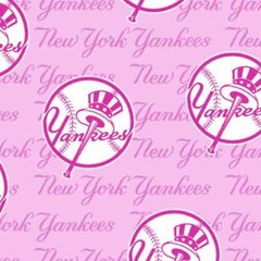 BTHY MLB Team New York Yankees Logo Pink Cotton Fabric By 1/2 Yard