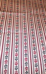 Cotton Muslin Blend GEOMETRIC FLOWERS+STRIPES Red+Blue/Black White 44½”w BTHlfYd