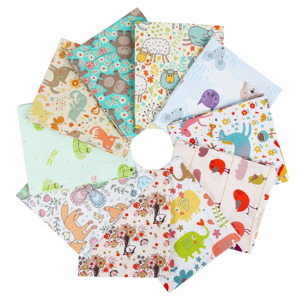 Wild Animal Theme 10pcs 18×21 In 100% Cotton Fabric Fat Quarters Bundle Lot