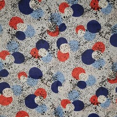 Klopman Mills c. 1971 Drapey Woven Poly Blend Blue White Red on Gray 3 YD x 44″