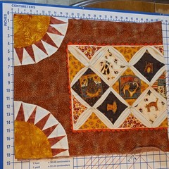 JOANN Swirl Cat Fabric Remnants Lot Brown Orange Cream Green Quilting Crafts