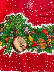 2.25 yds x 36” American Greetings Christmas Red Border Fabric Music Toys