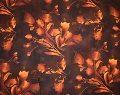 Vtg. 5 Yards Floral Dress Fabric Warm Autumn Brown Orange 60″ Wide Nice Drape