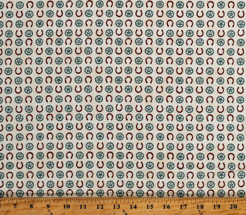 Cotton Horseshoes Western Cowboys Home on the Range Fabric Print by Yard D467.71