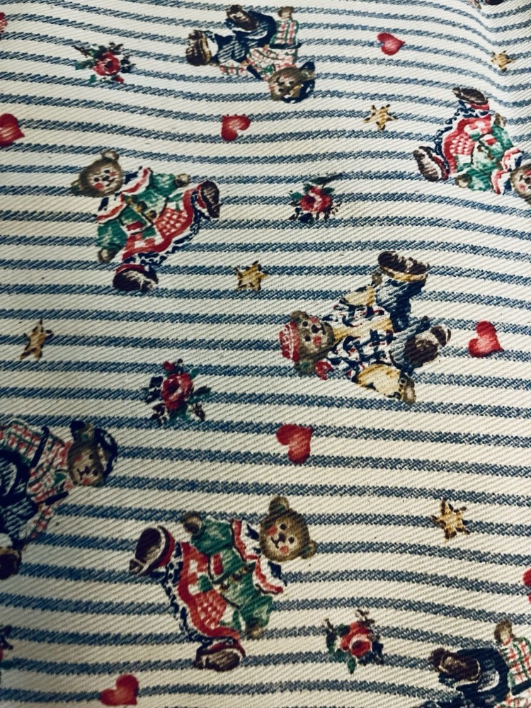 VTG Beloved Bears Marcus Bros Textiles Twill Faux Ticking w/ Tossed Bears BTHY